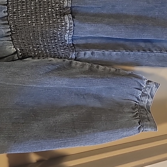 Rails Dark Denim Ruffle Collar Smocked Waist Dress - Picture 4 of 7